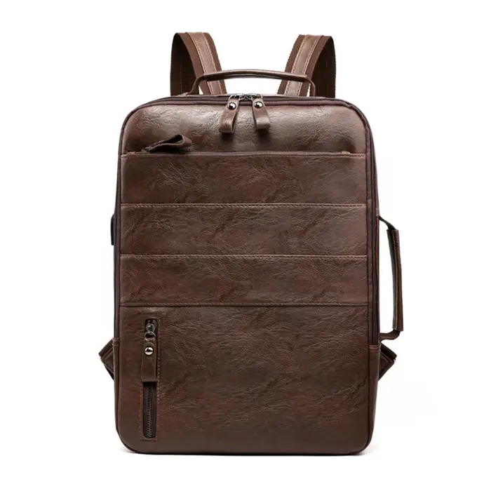 Sacs à dos d'affaires pour hommes étanche en cuir PU pochette d'ordinateur grande capacité USB charge sac à dos mâle mode voyage sac à dos sac