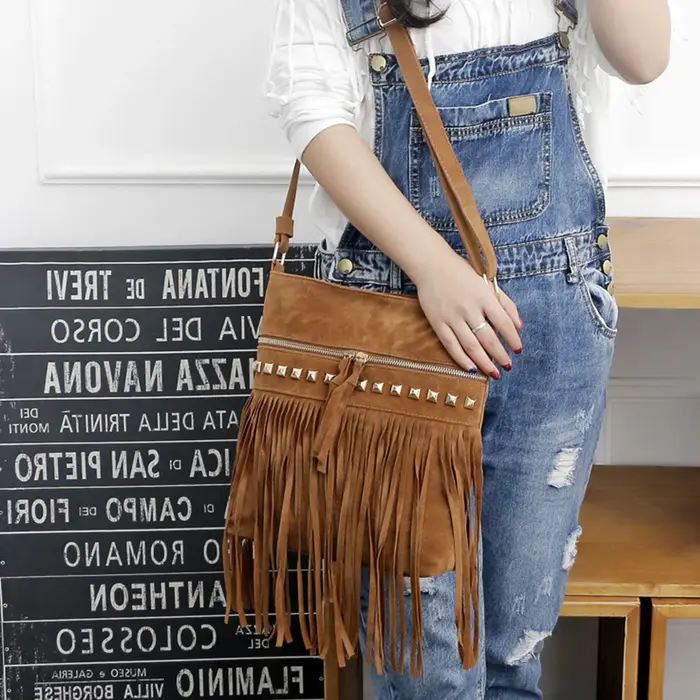 Sac messager design frange avec sangle réglable
