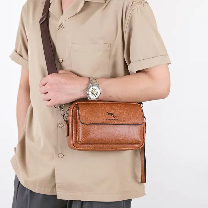 Pochette en cuir PU pour hommes, portefeuille Long, Mini sac à main à bandoulière carré, porte-carte croisé, pochette nécessaire pour téléphone, sac à main