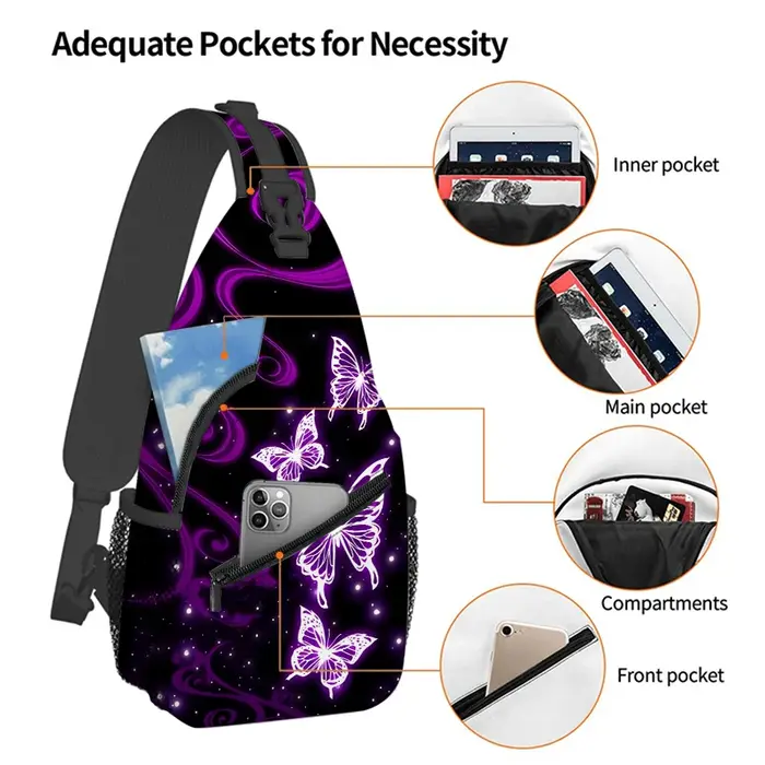 Petit sac de poitrine papillon violet pour hommes et femmes