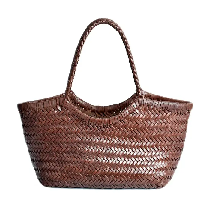 Sac panier à légumes décontracté tissé à la main en cuir véritable avec sac intérieur