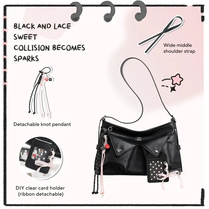 Sac à bandoulière toutou en cuir PU, tendance y2k, sac fourre-tout en dentelle Sweet Cool, sac Ita a