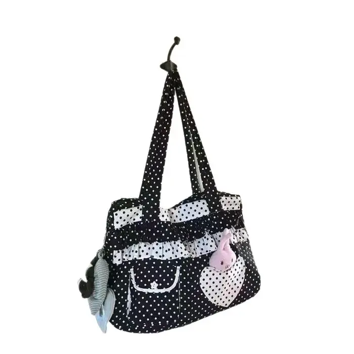 Sac fourre-tout en toile à pois rétro avec imprimé cœur