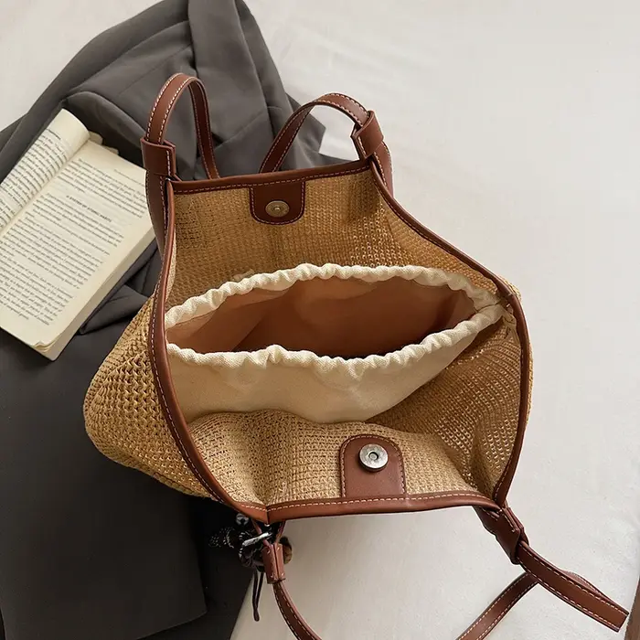 Sac fourre-tout en cuir tressé grande capacité pour femme