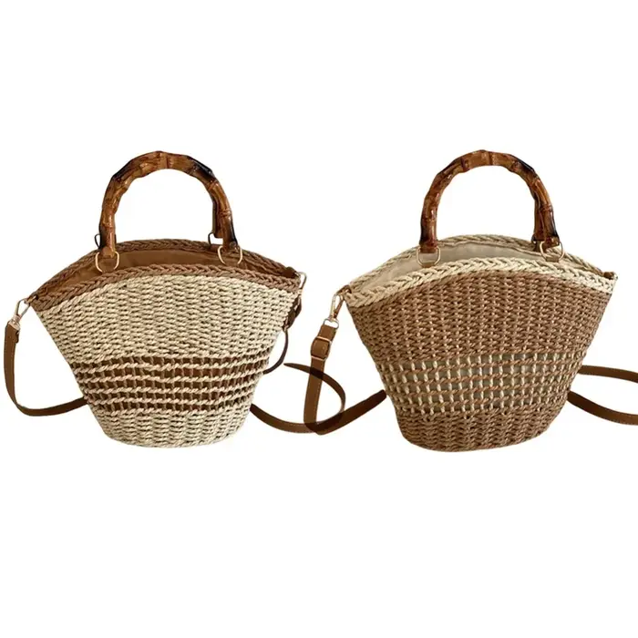 Sac seau tendance en paille tressée grande capacité