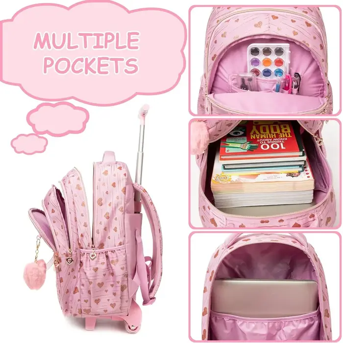 Sac à dos à roulettes avec ruban nœud papillon pour enfants
