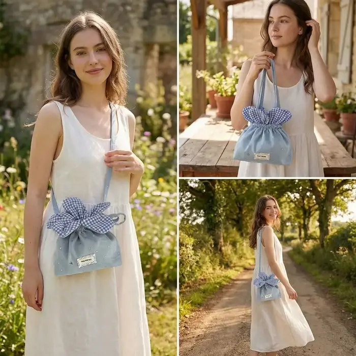 Sac bandoulière à cordon motif fleur