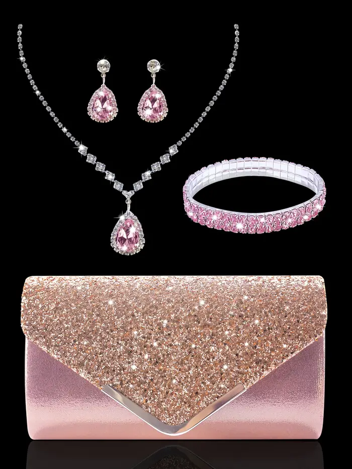 Pochette de soirée à paillettes scintillantes et luxueuse pour femme, associée à un magnifique ensem
