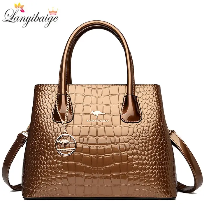 Sac à Main de Luxe en Cuir Verni à Motifs de Crocodile pour Femme