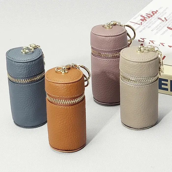 Mini sac de rouge à lèvres en cuir véritable avec porte-clés