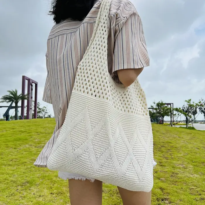 Sac à Main d'Été en Raphia pour Femme, Fourre-Tout Esthétique, de Plage, Crochet, Décontracté, Shopp