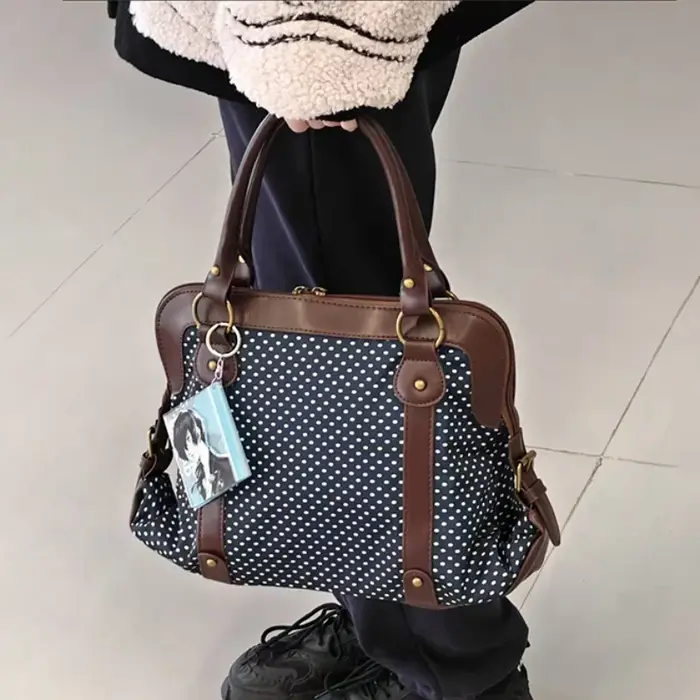 Sac fourre-tout vintage à pois pour femme