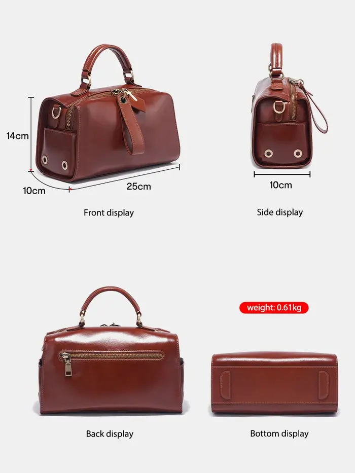 Sac à bandoulière en cuir ciré Zency pour femmes, sac à main avec deux longues sangles