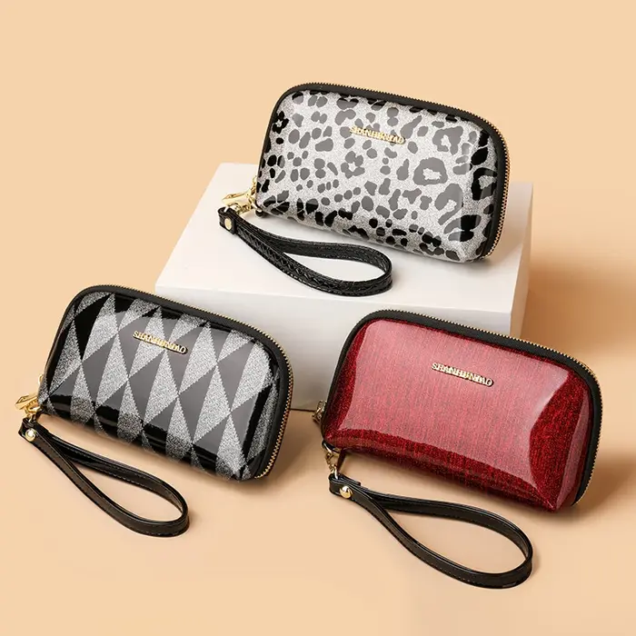 Pochette Imprimée Tendance pour Femme Portefeuille Multifonctionnel à Glissière et Compacte