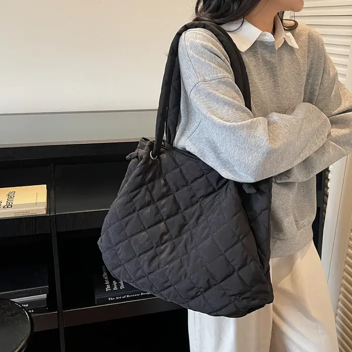 Sac fourre-tout matelassé de grande capacité en tissu pour femmes