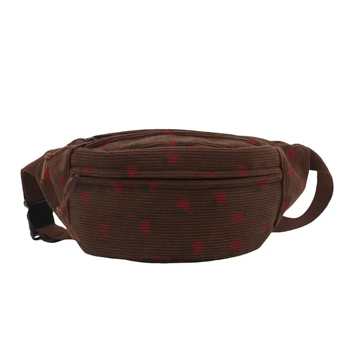 Sac de taille femmes hommes velours côtelé Fanny Pack fraises poche mode poitrine sac à main sport v