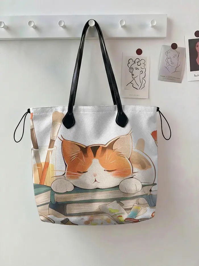 Sac fourre-tout coloré à imprimé chat pour femme