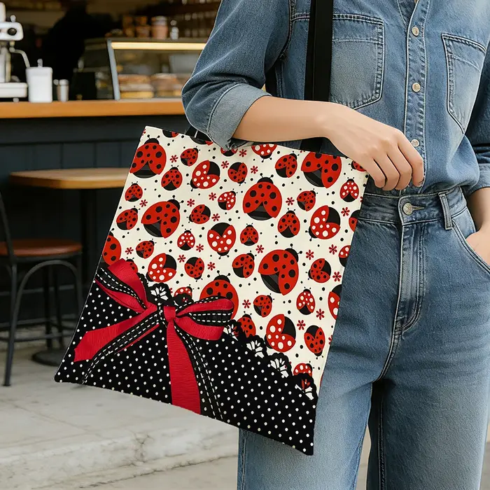 Sac fourre-tout en toile à pois coccinelle