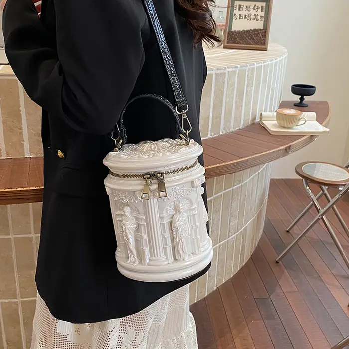 Sac seau mini vintage en PU à relief 3D pour femme