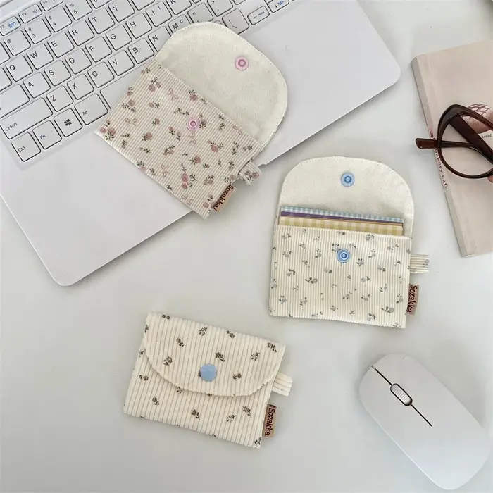 Mini Portefeuille Porte-Monnaie Petit Sac Carré en Corduroy pour Étudiant Bus Cartes d'Identité Bancaires