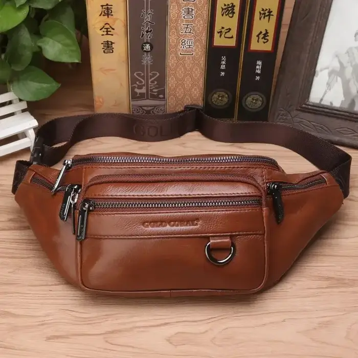 Sac banane en cuir véritable pour hommes
