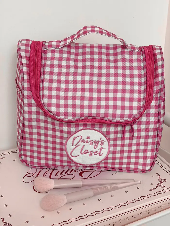 Pochette de maquillage Airfriend à motif quadrillé, sac de voyage matelassé pour organiser les cosmétiques, trousse de toilette de luxe pour femmes, vente en gros