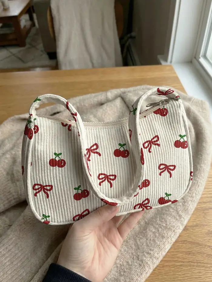 Sac à bandoulière tendance imprimé cerises et nœuds