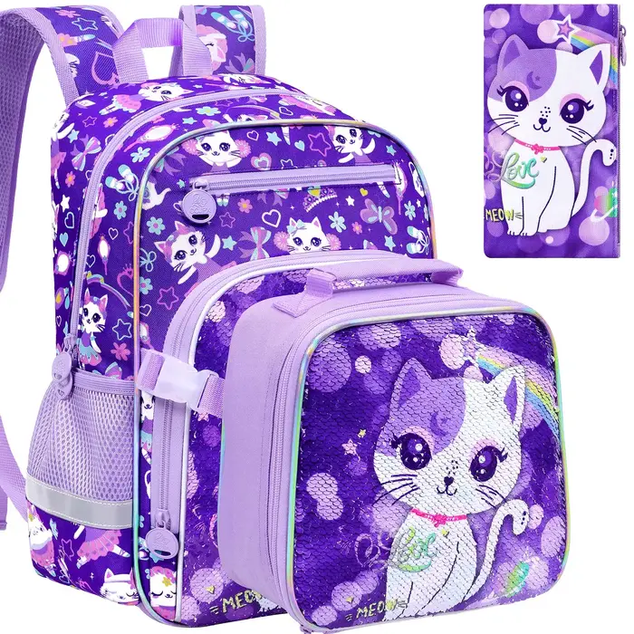 Sac à dos licorne pour filles, ensemble de 3 sacs à dos à paillettes pour enfants avec boîte à lunch
