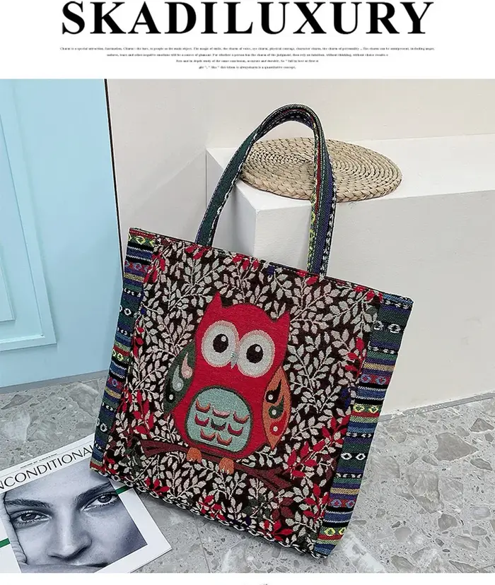 Nouveau sac à main hibou mode femme tissu brodé personnalisé Shopping grande capacité une épaule sac