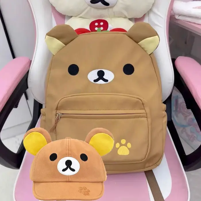 Dessin animé Rilakkumas sac à dos pour enfants Kawaii Korilakkuma broderie toile sac à dos grande capacité filles garçons étudiant sac d'école