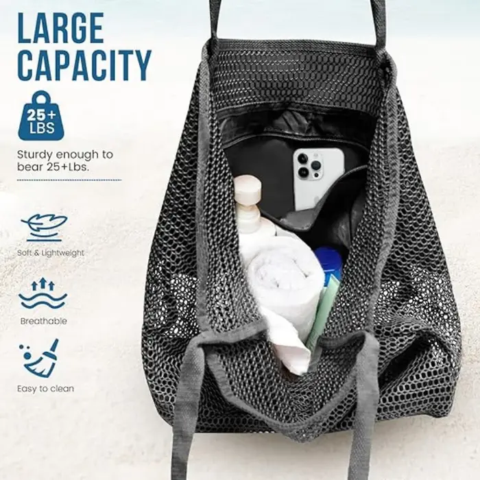 Sac de plage grande capacité pour femme - Sac à bandoulière en polyester tissé durable avec ouverture supérieure pour les voyages et le shopping