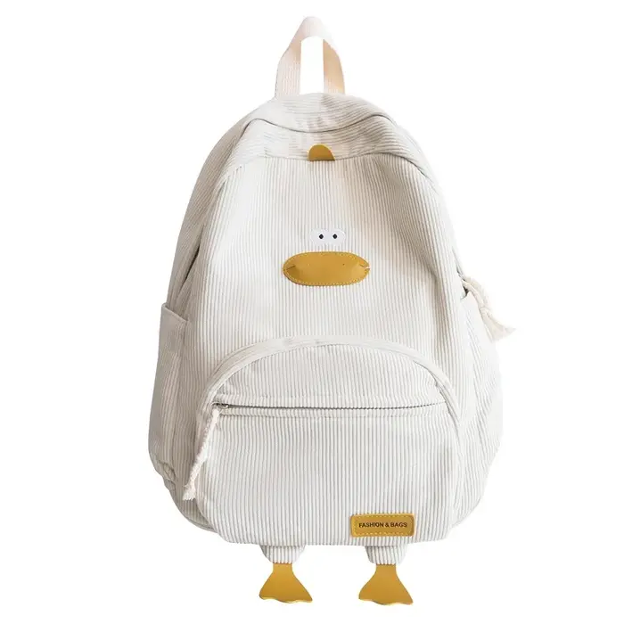 Sac à dos imperméable en velours côtelé pour femme, joli sac à dos de canard de dessin animé, Kawaii