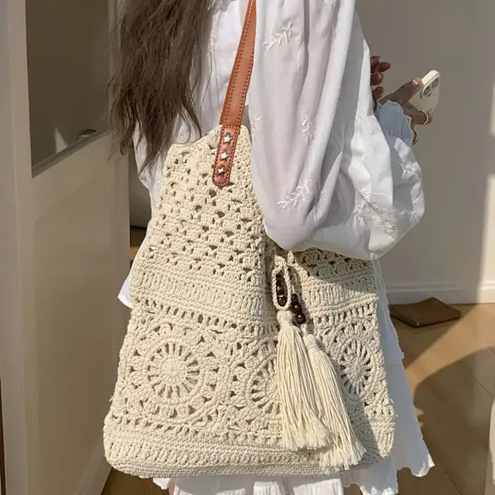 Sac fourre-tout en crochet bohème décontracté