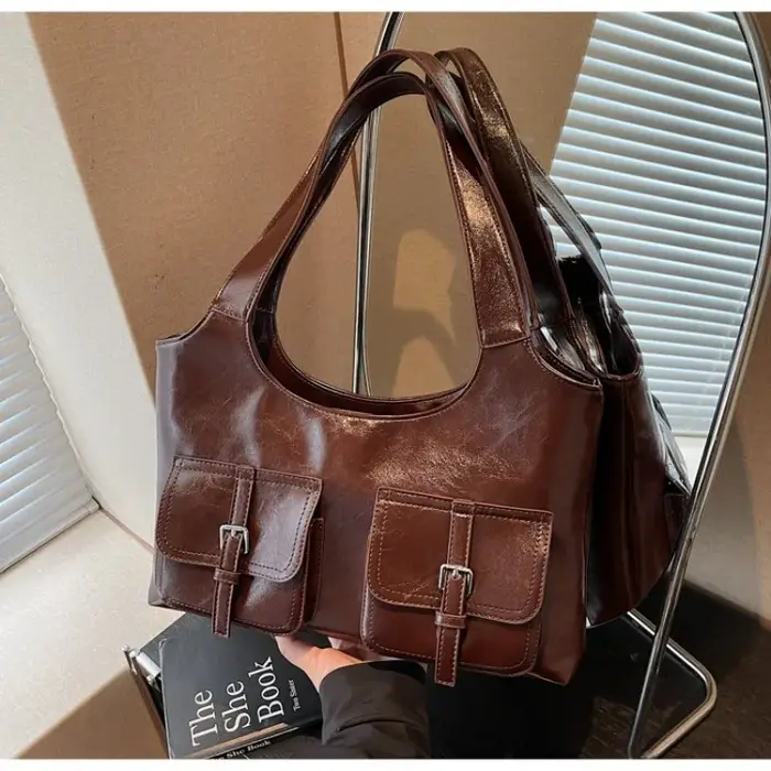 Sac fourre-tout en cuir vintage de style décontracté pour femmes