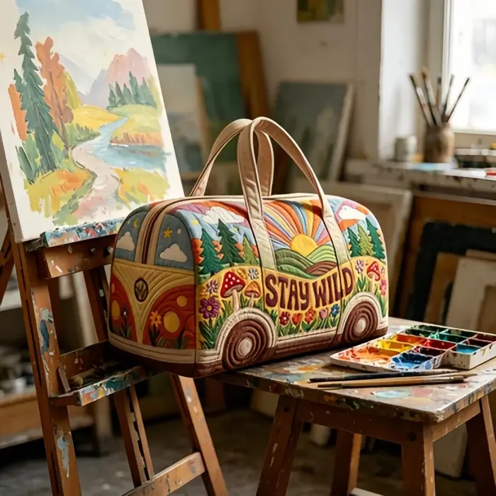 Sac de voyage pour femme, style hippie bohème matelassé « STAY WILD », sac de week-end grande capacité, sac de sport
