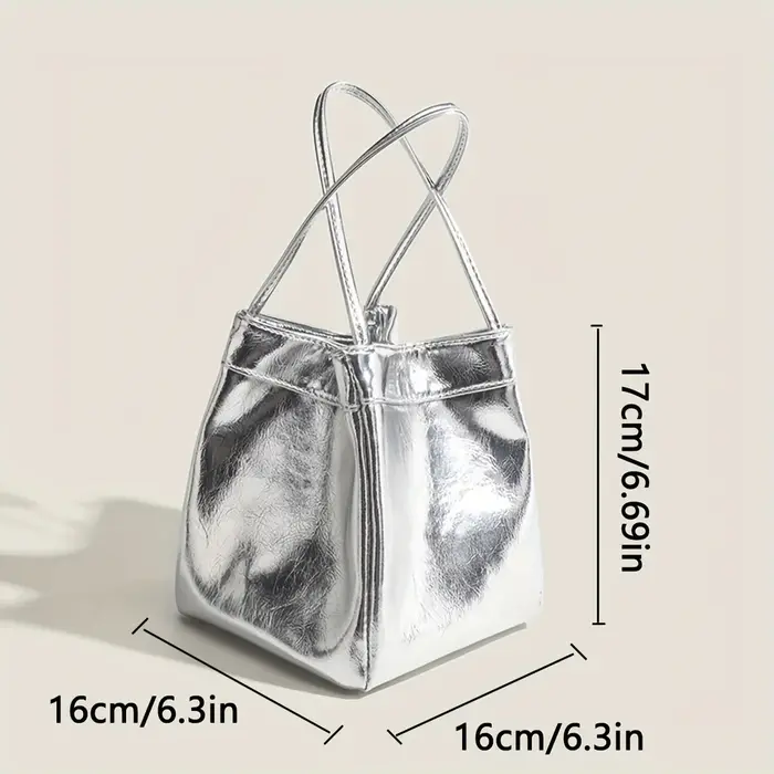 Mini sac seau argenté scintillant à cordon