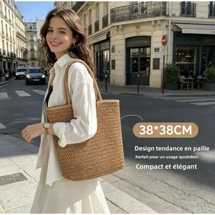 Sac fourre-tout en paille tressée grande taille pour femme