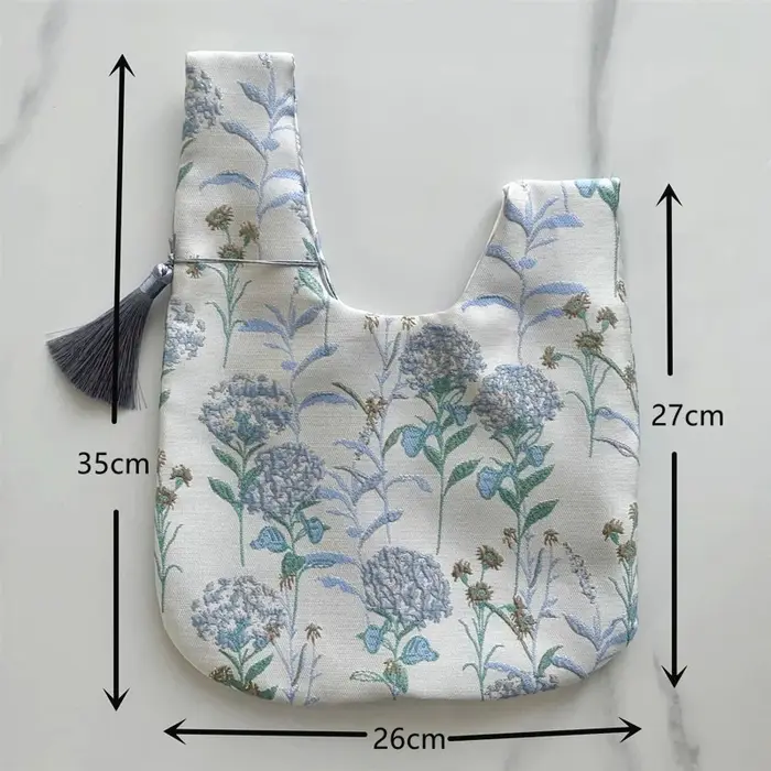 Sac à main en jacquard floral élégant avec nœud en satin et pompon