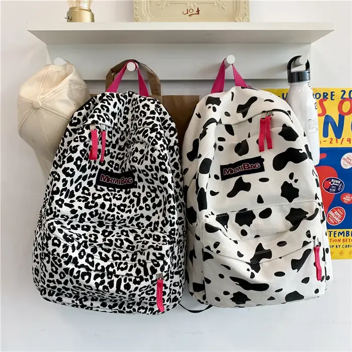 Sac à dos décontracté en toile à imprimé léopard pour femme