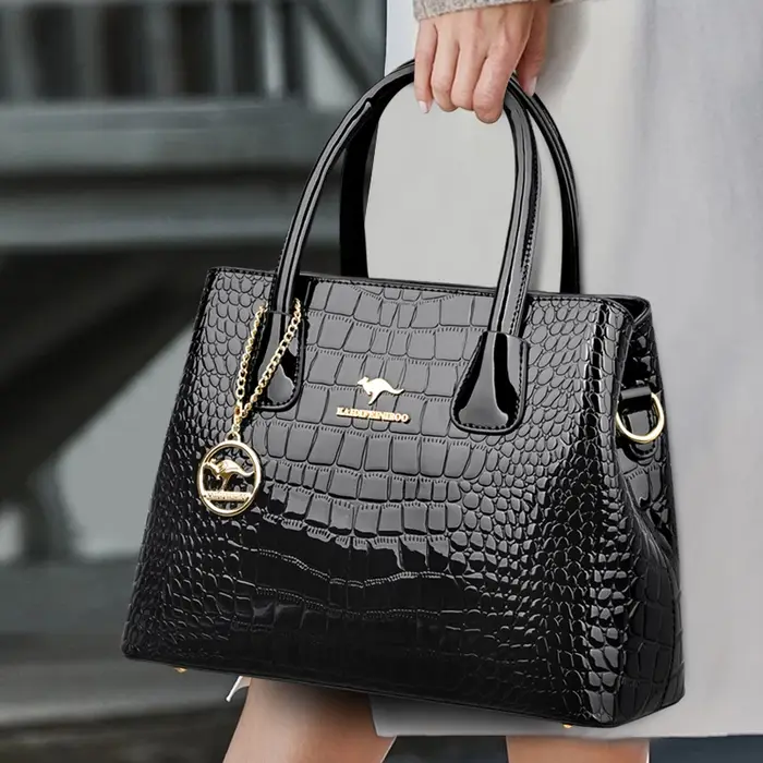Sac à Main de Luxe en Cuir Verni à Motifs de Crocodile pour Femme