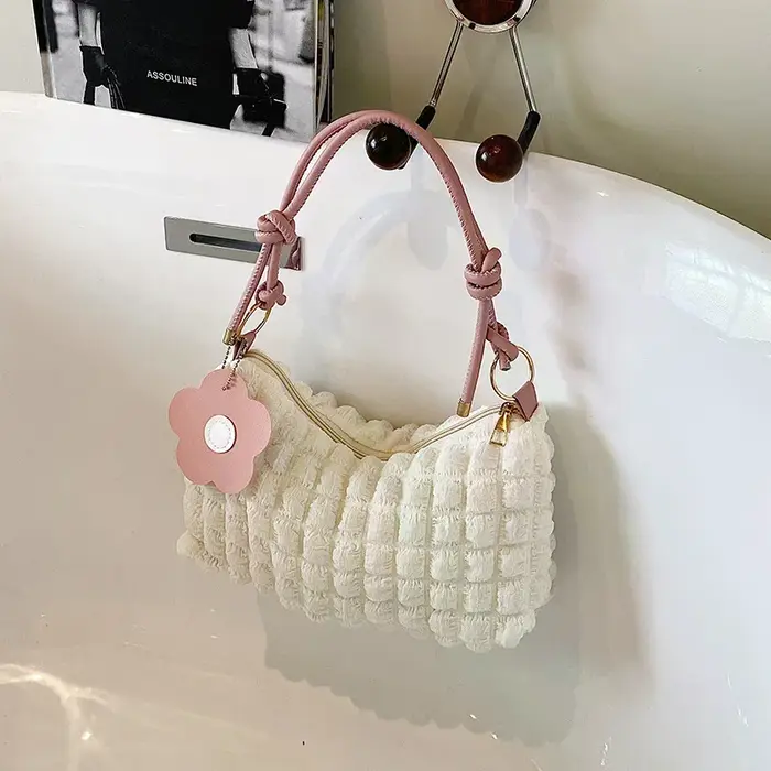 Sac fourre-tout décontracté plissé couleur unie pour femme