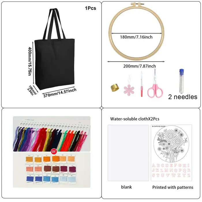 Kit de sacs brodés faits à la main pour débutants, 20x20cm, cadeau de bricolage, cadeau de vacances 