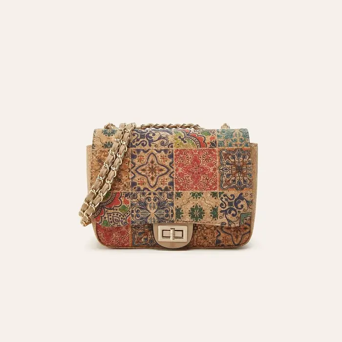 Sac bandoulière en liège imprimé grain de bois style rétro pour femme