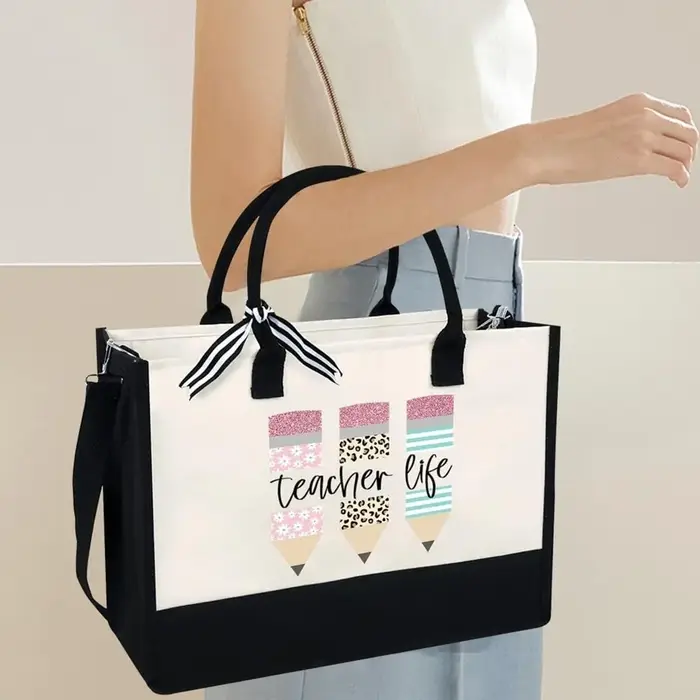 1 pièces 16.9*11.8*7.8 pouces sac fourre-tout de vie pour enseignant avec sangles cadeau de remerciement pour Mentor cadeaux de retour à l'école pour les enseignants Graduation