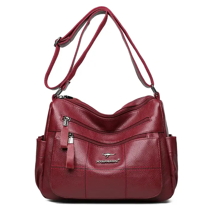 Sacs à bandoulière en cuir souple multi-poches pour femmes