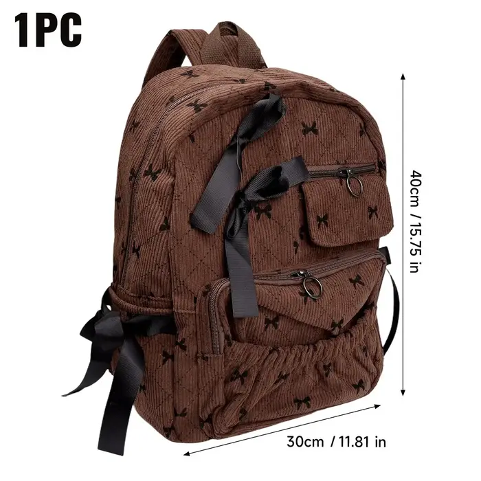 Sac à dos en velours côtelé pour femmes et filles, grande capacité, pour ordinateur portable, style
