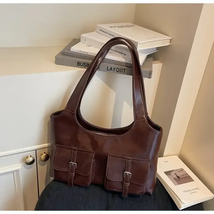 Sac fourre-tout en cuir vintage de style décontracté pour femmes