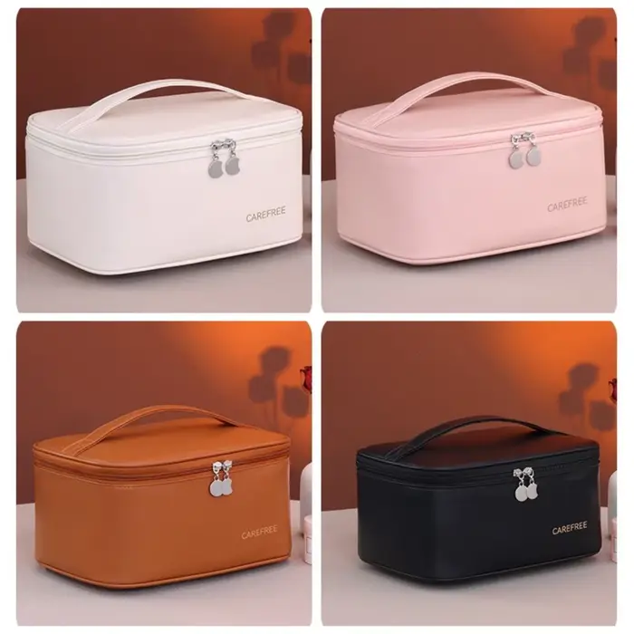 Trousse de maquillage de luxe en PU pour femme – Organisateur de cosmétiques de voyage avec fermeture à glissière