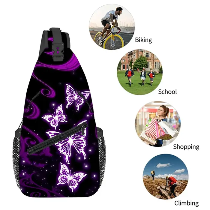 Petit sac de poitrine papillon violet pour hommes et femmes