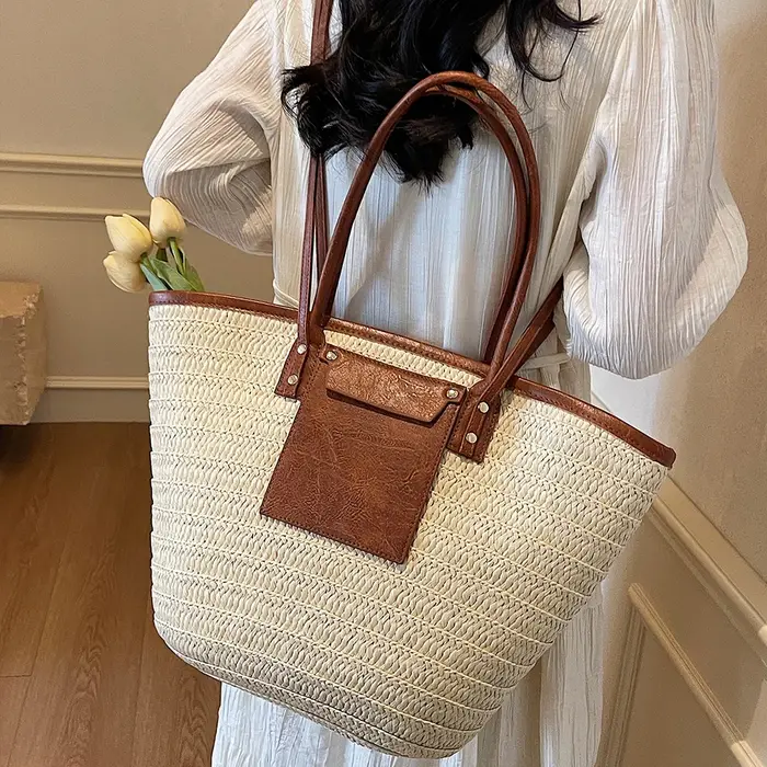 Sac fourre-tout en paille tressée grande capacité style bohème
